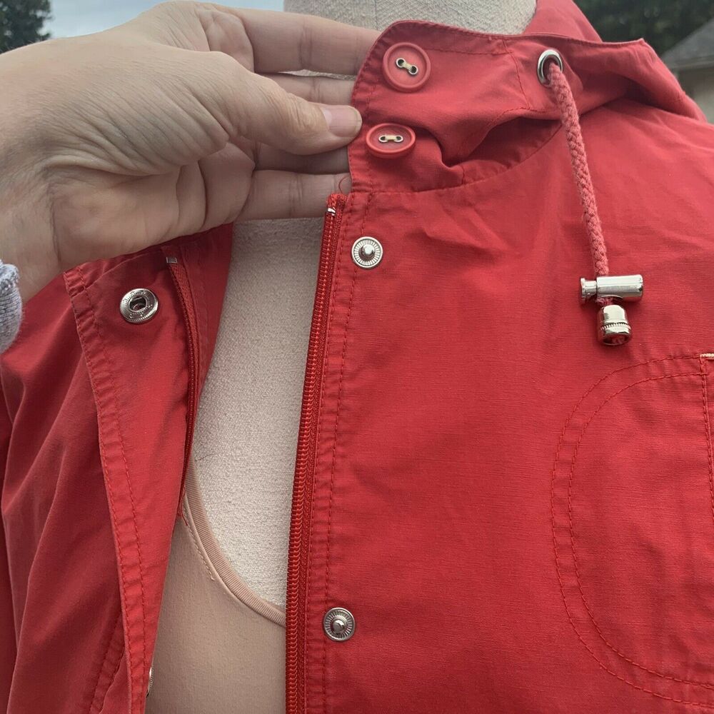 Larry Levine Sport Red Lightweight Parka Coat Snaps Zipper Hooded Jacket Medium - Picture 3 of 12